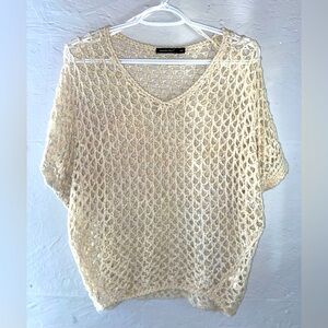 Qed London Knit Mesh Crochet Top M/L Cream